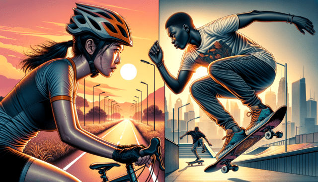 Cycling vs. Skateboarding: Long-Distance Endurance vs. Balance and Agility